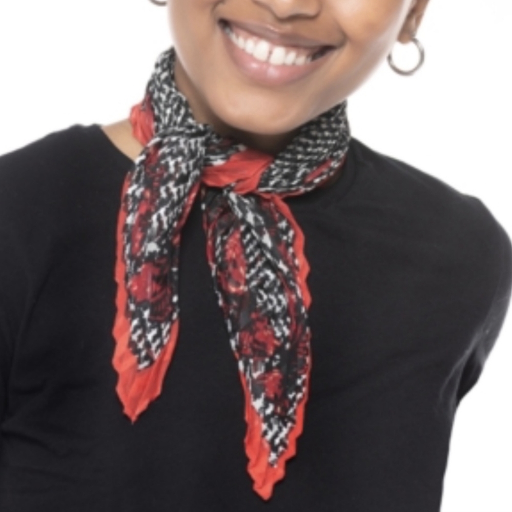 3/$20🌟 INC International Red Multi Patterned Square Pleated Bandana Scarf